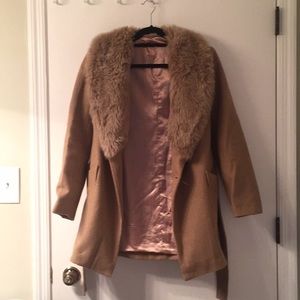 Faux fur trench coat